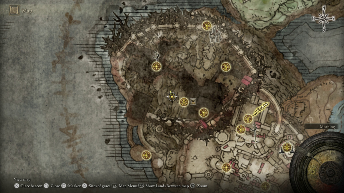 A map showing the location of armor in Elden Ring: Shadow of the Erdtree