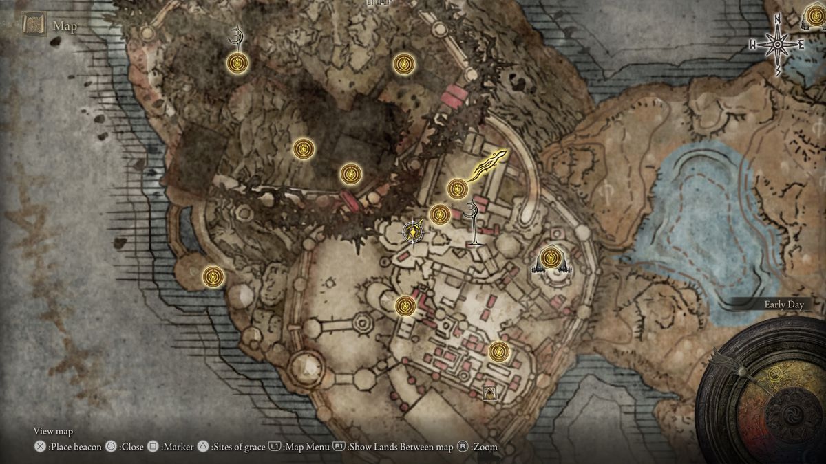 A map showing the location of armor in Elden Ring: Shadow of the Erdtree