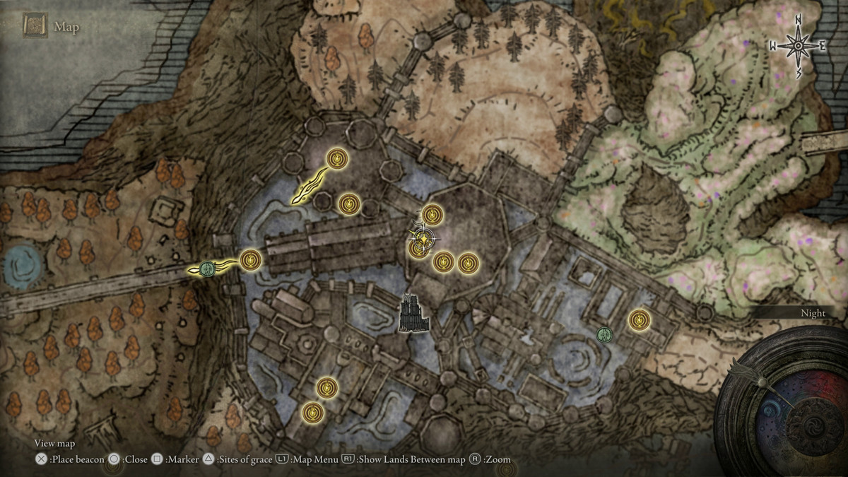 A map showing the location of armor in Elden Ring: Shadow of the Erdtree