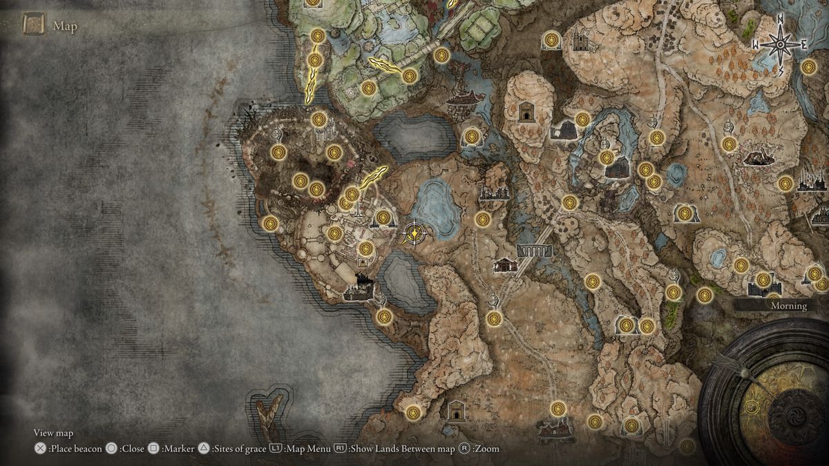 A map showing the location of armor in Elden Ring: Shadow of the Erdtree