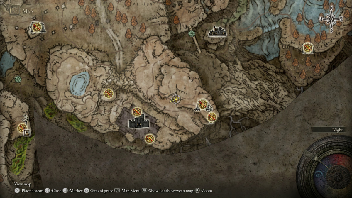 A map showing the location of armor in Elden Ring: Shadow of the Erdtree