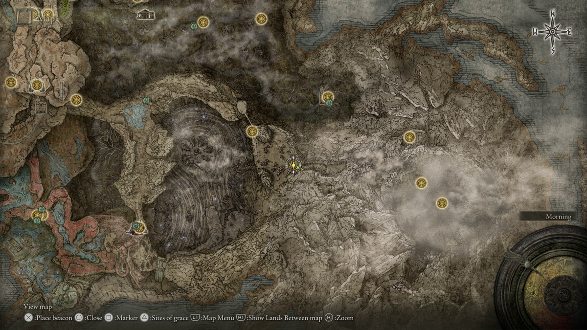 A map showing the location of armor in Elden Ring: Shadow of the Erdtree