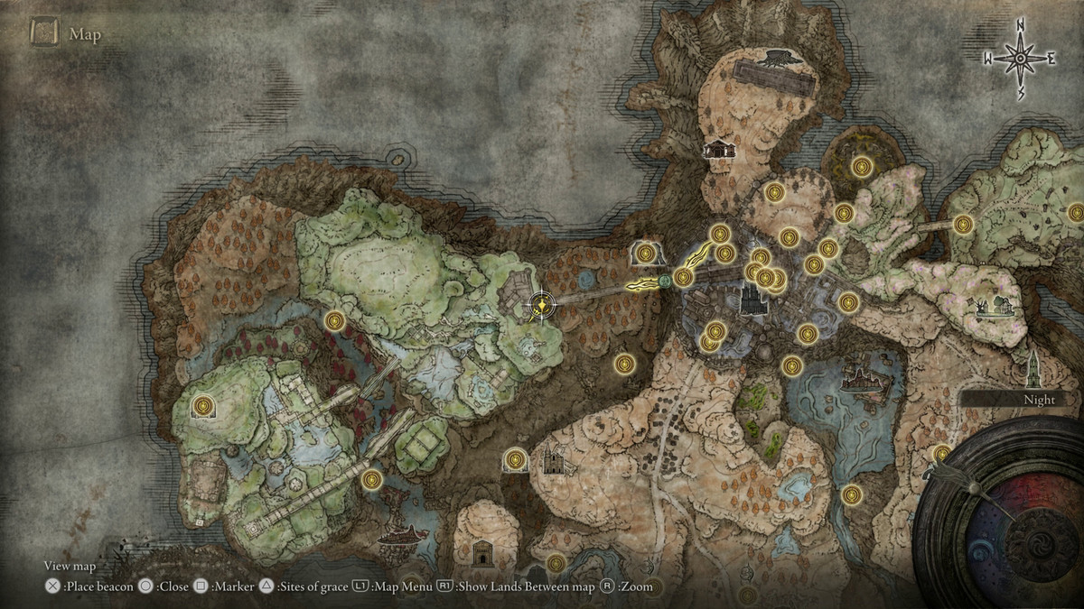 A map showing the location of armor in Elden Ring: Shadow of the Erdtree