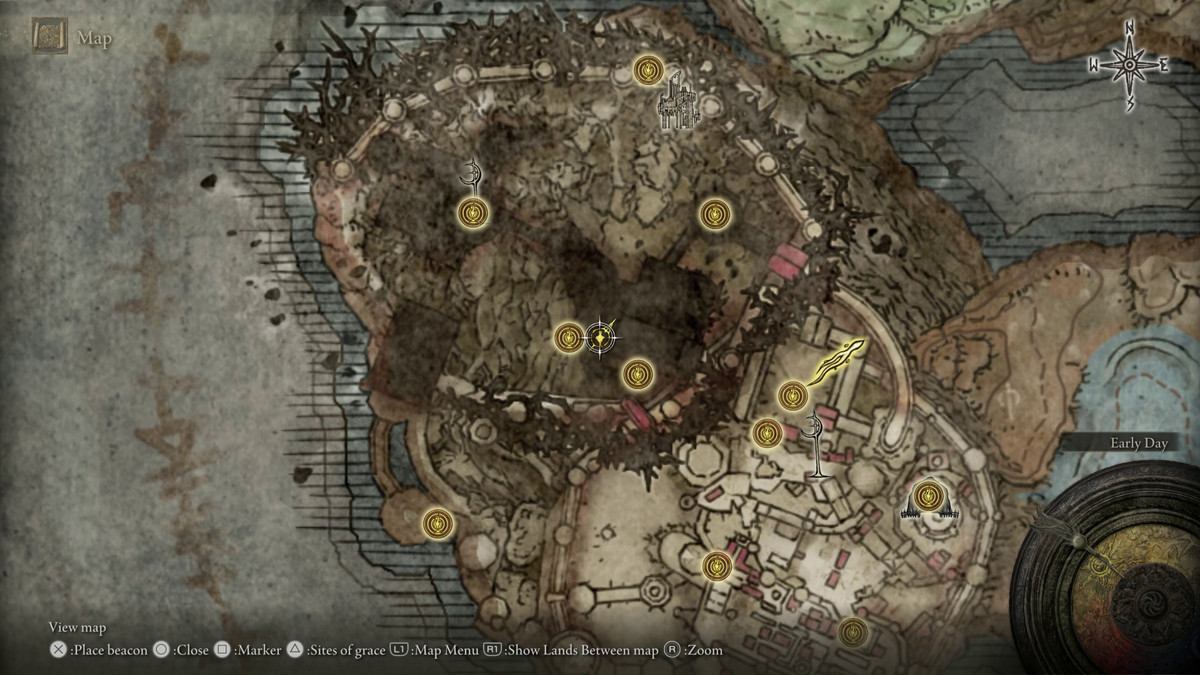 A map showing the location of armor in Elden Ring: Shadow of the Erdtree