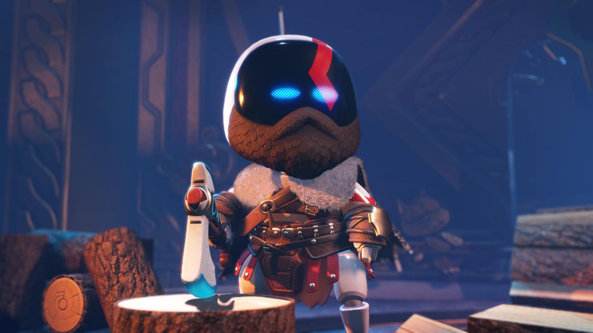 A screenshot of God of War’s Kratos as an Astro robot character in a screenshot from Astro Bot