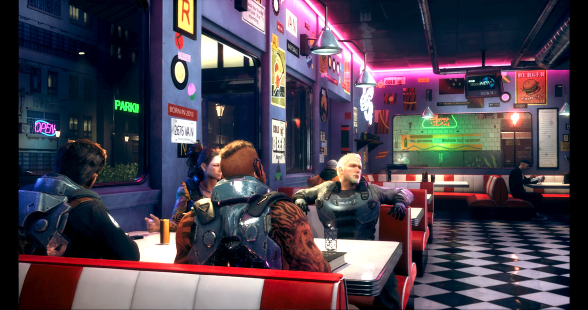 The Zombie Squad eats at a retro diner in Wanted: Dead.