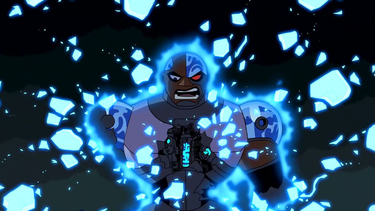 Cyborg exploding and getting supercharged with electricity