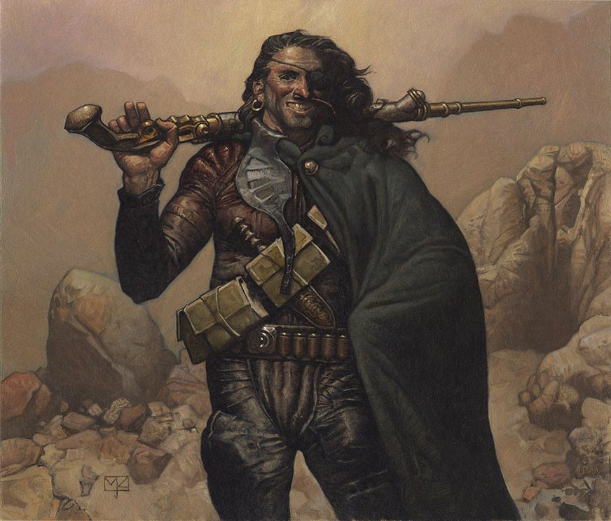 Mark Zug used a classic  painting — Pyle’s The Bucanneer — for this striking image of an Arrakeen smuggler.