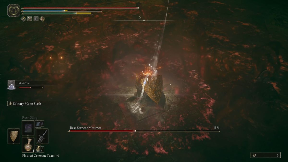 Messmer the Impaler attacks a player during an Elden Ring DLC boss fight.