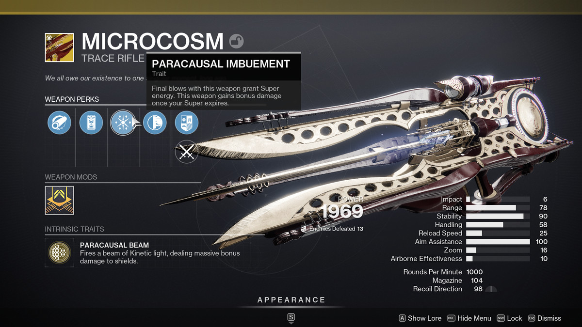 A look at the Microcosm Exotic trace rifle in Destiny 2: The Final Shape