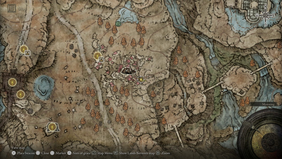 A map showing the location of a spell in Elden Ring: Shadow of the Erdtree