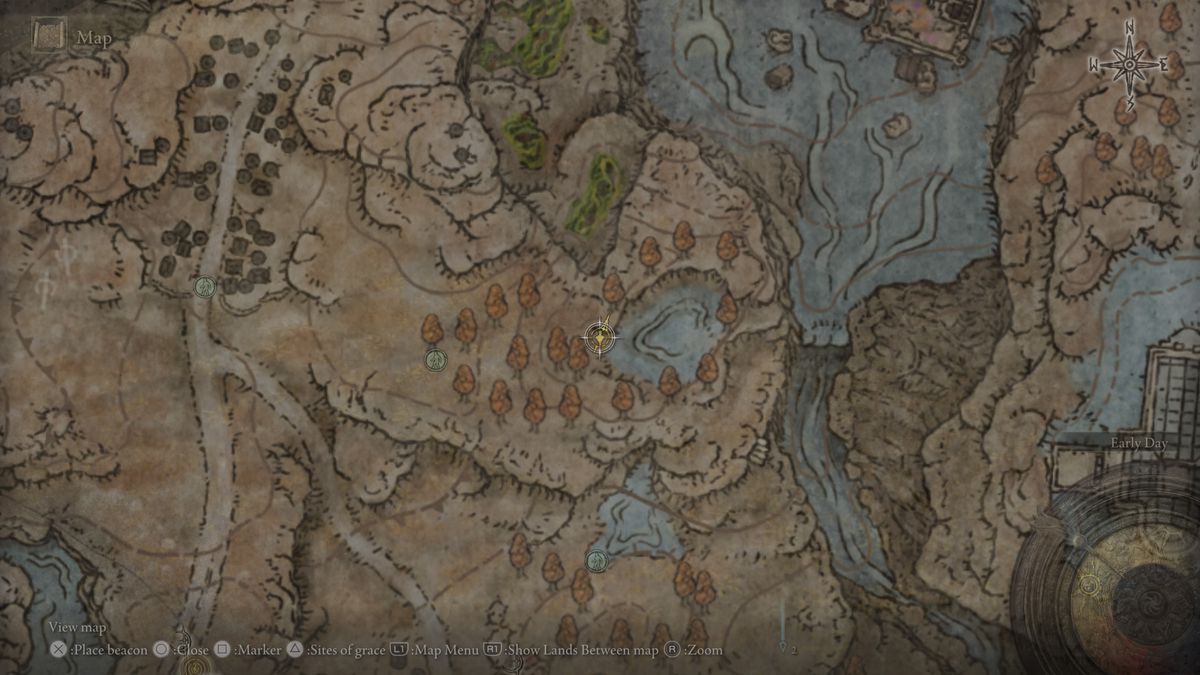 A map showing the location of a spell in Elden Ring: Shadow of the Erdtree