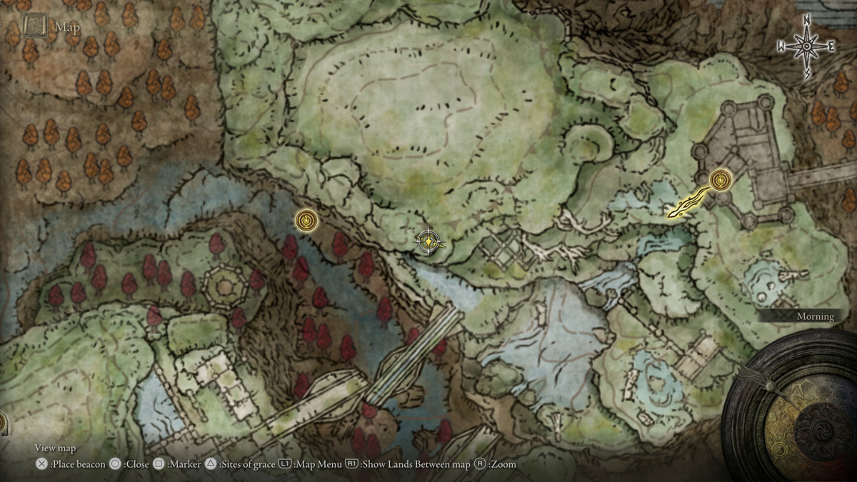 A map showing the location of a weapon in Elden Ring: Shadow of the Erdtree