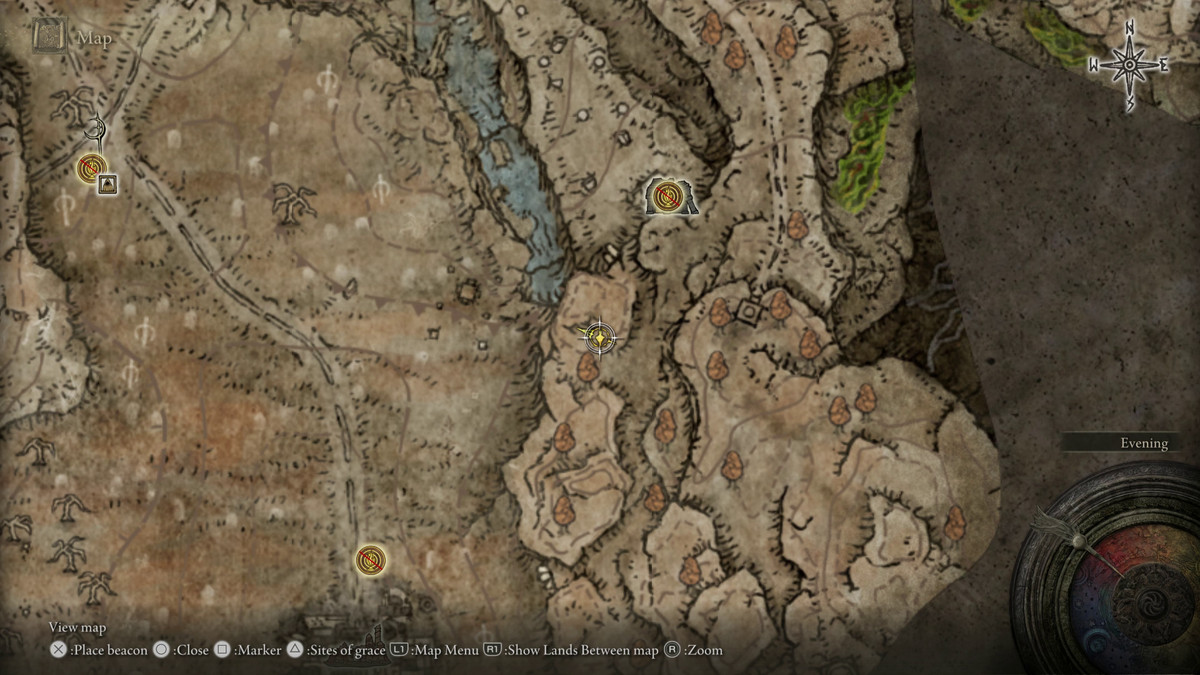 A map showing the location of a weapon in Elden Ring: Shadow of the Erdtree