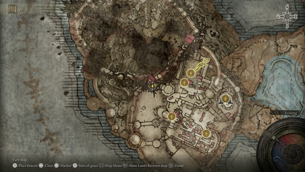 A map showing the location of a weapon in Elden Ring: Shadow of the Erdtree