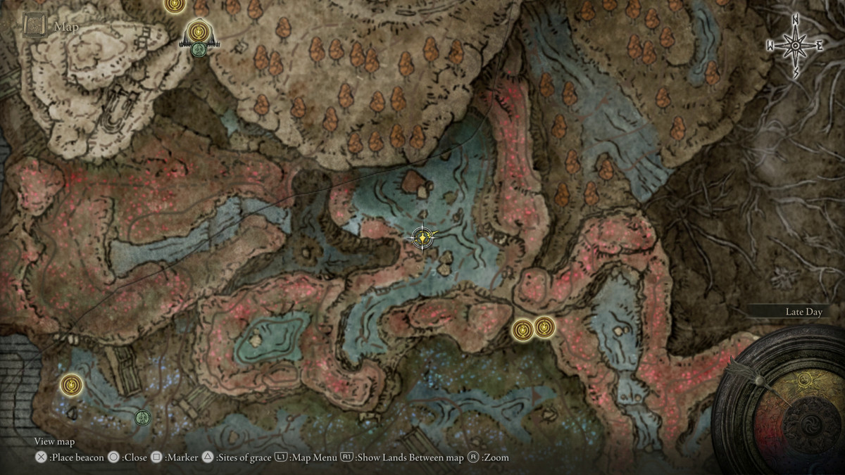 A map showing the location of a weapon in Elden Ring: Shadow of the Erdtree