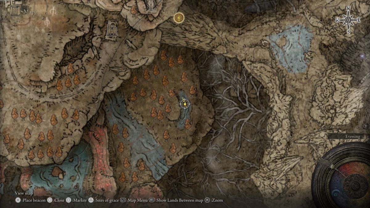 A map showing the location of a weapon in Elden Ring: Shadow of the Erdtree