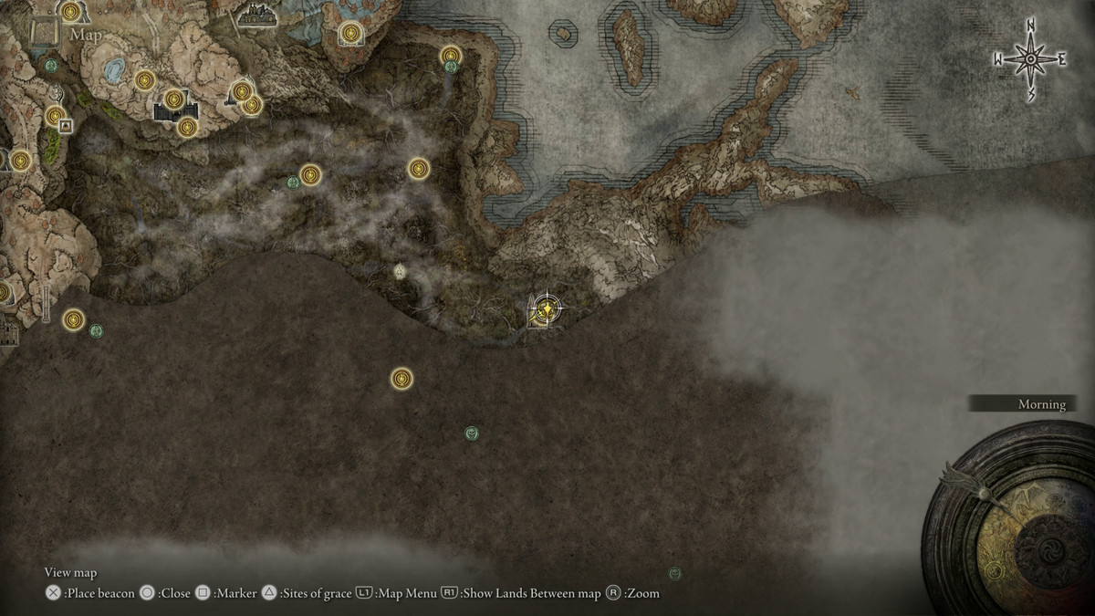 A map showing the location of a weapon in Elden Ring: Shadow of the Erdtree