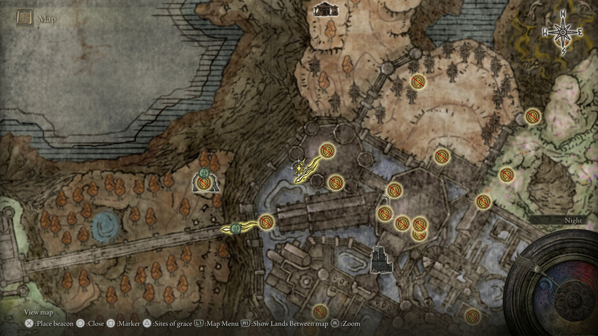 A map showing the location of a weapon in Elden Ring: Shadow of the Erdtree